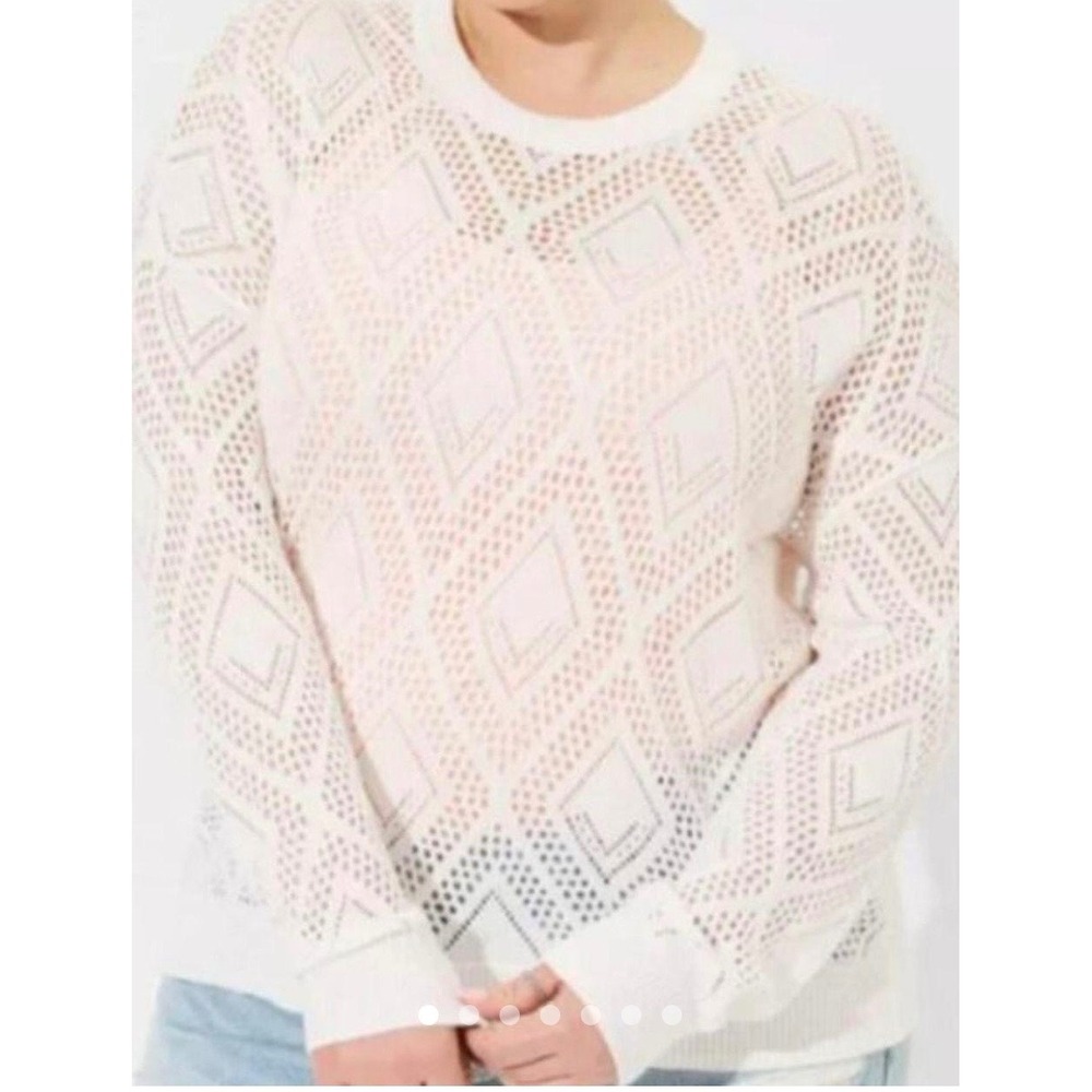 Torrid POINTELLE PULLOVER LONG SLEEVE CREW NECK SWEATER New White Plus Women 4X